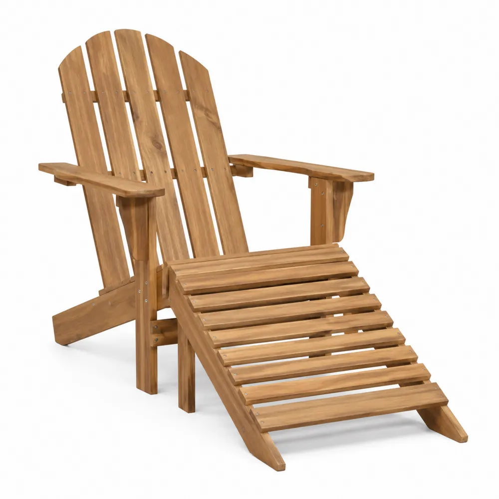 Silla Adirondack de madera de teca con reposapiés marrón