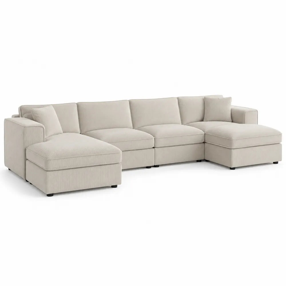 Sofá seccional de tela beige con chaise longue