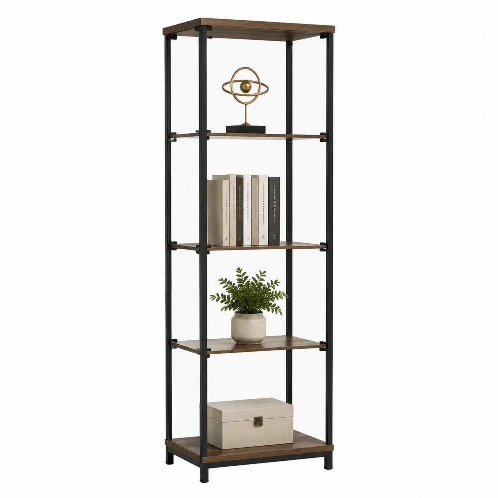 Estantería de 5 niveles en madera MDF y metal 180x60x30 cm marrón/negro