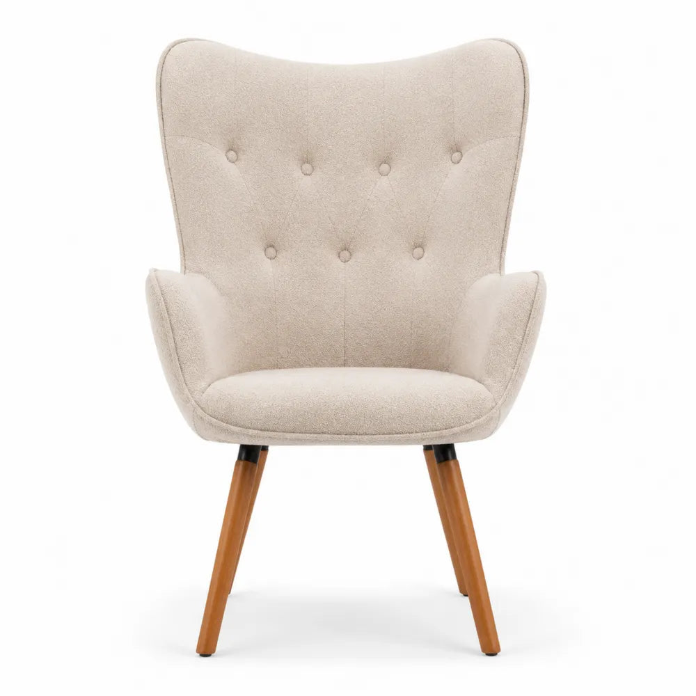 Silla de salón tapizada en poliéster beige con patas de haya