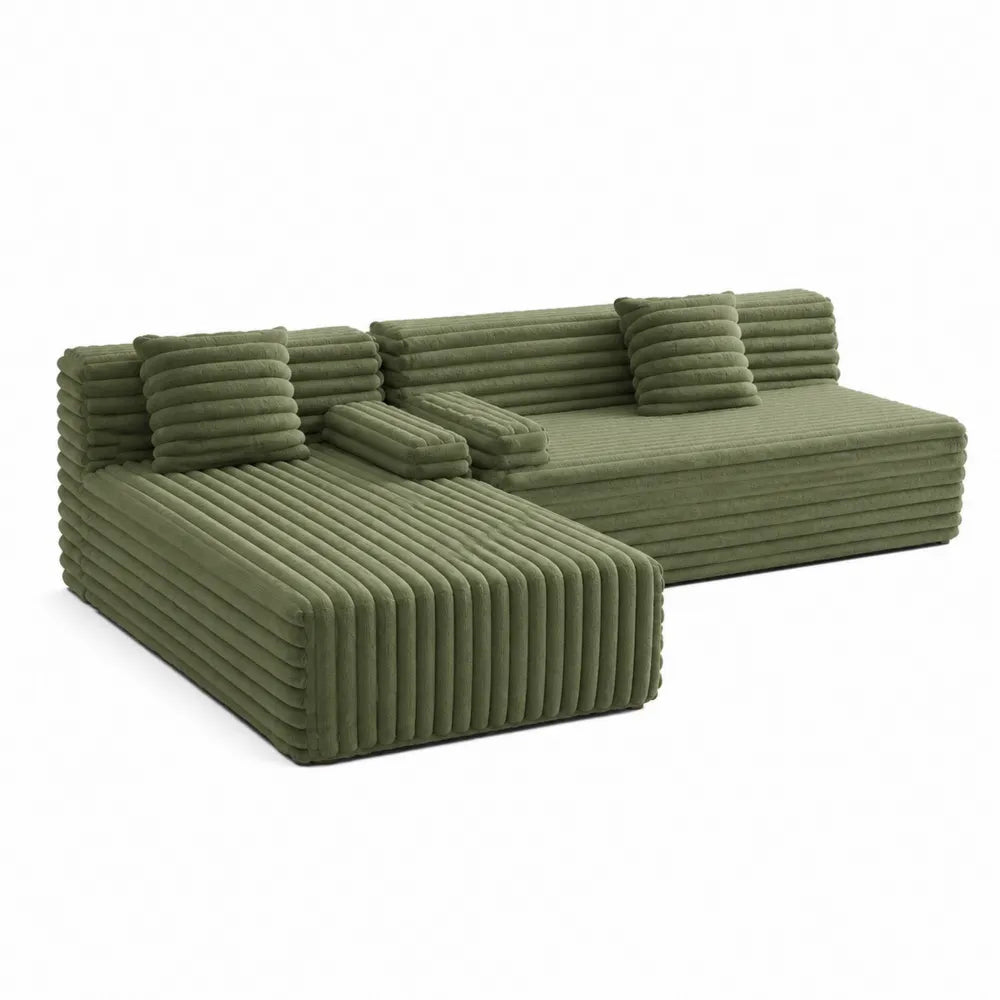 Sofá modular de tela con chaise longue verde