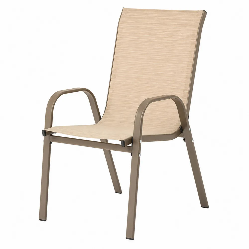 Silla de exterior con estructura de acero y tela de poliéster marrón