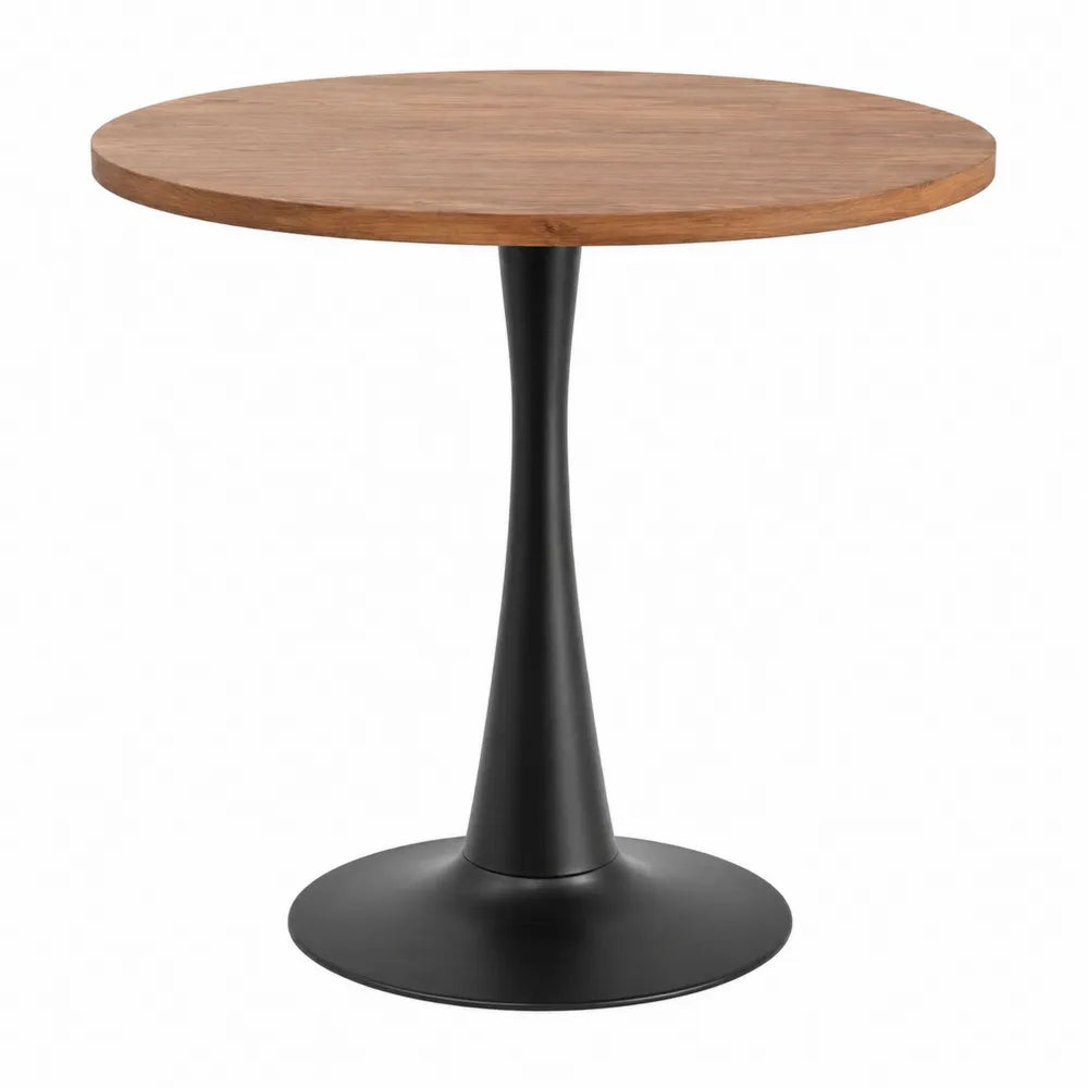 Mesa redonda de madera y base de metal negro