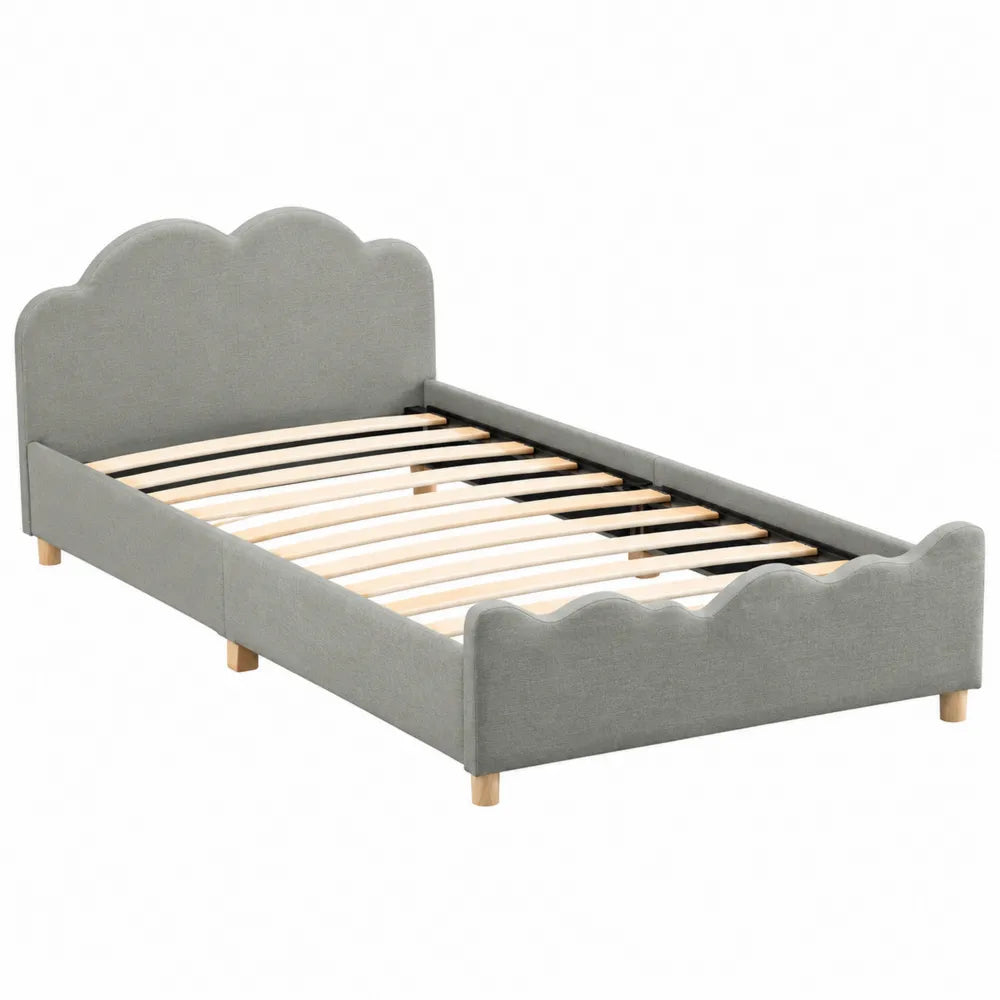 Cama infantil gris 100x200 cm madera y tela