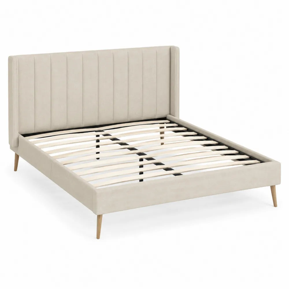 Cama de tela beige 160x200 cm