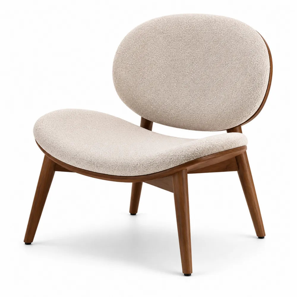 Silla Lounge Beige de Tela Bouclé y Madera de Nogal
