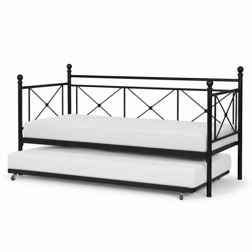 Cama nido de metal negra con ruedas