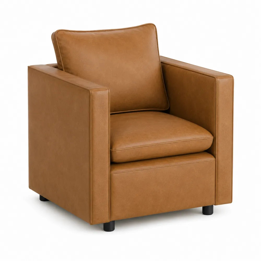 Sillón de cuero sintético marrón con cojín desmontable