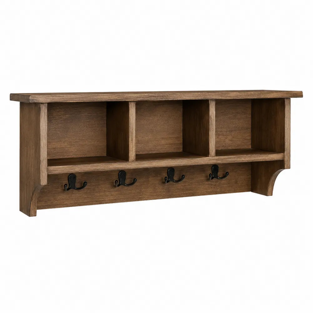 Estante de Pared de Madera MDF con Ganchos de Metal Marrón