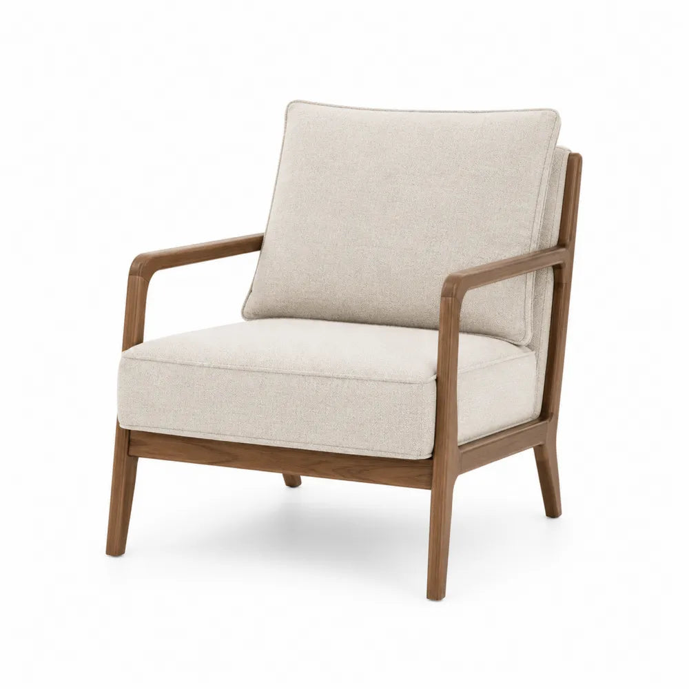 Sillón de madera de nogal y tela beige