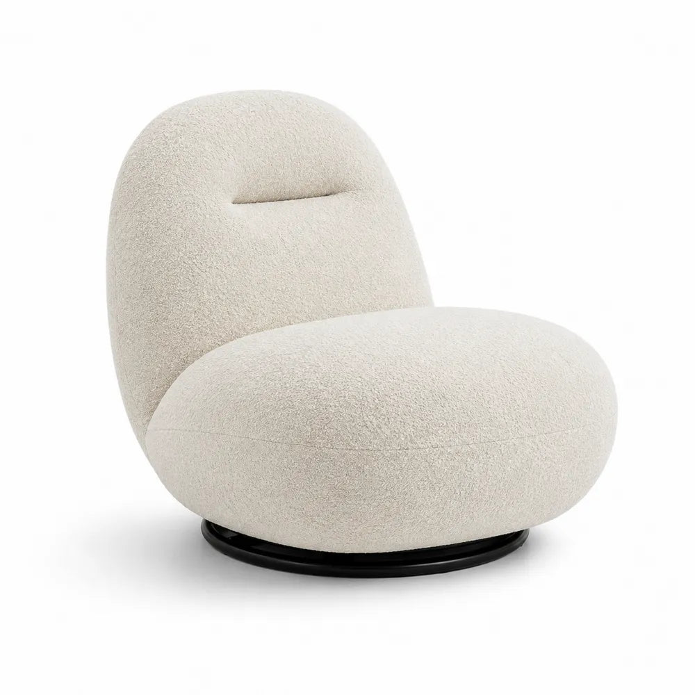 Silla giratoria de tela poliéster beige con base metálica