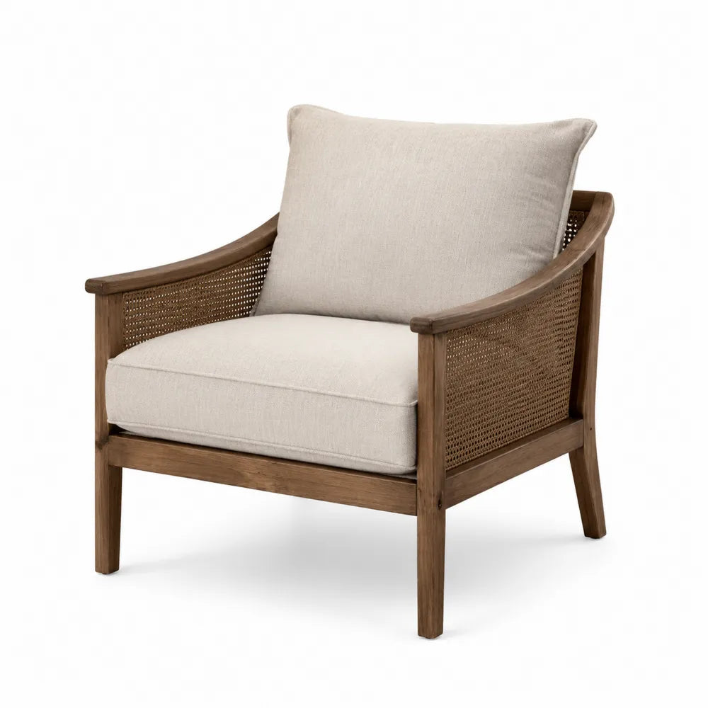 Silla de madera con cojines de poliéster beige