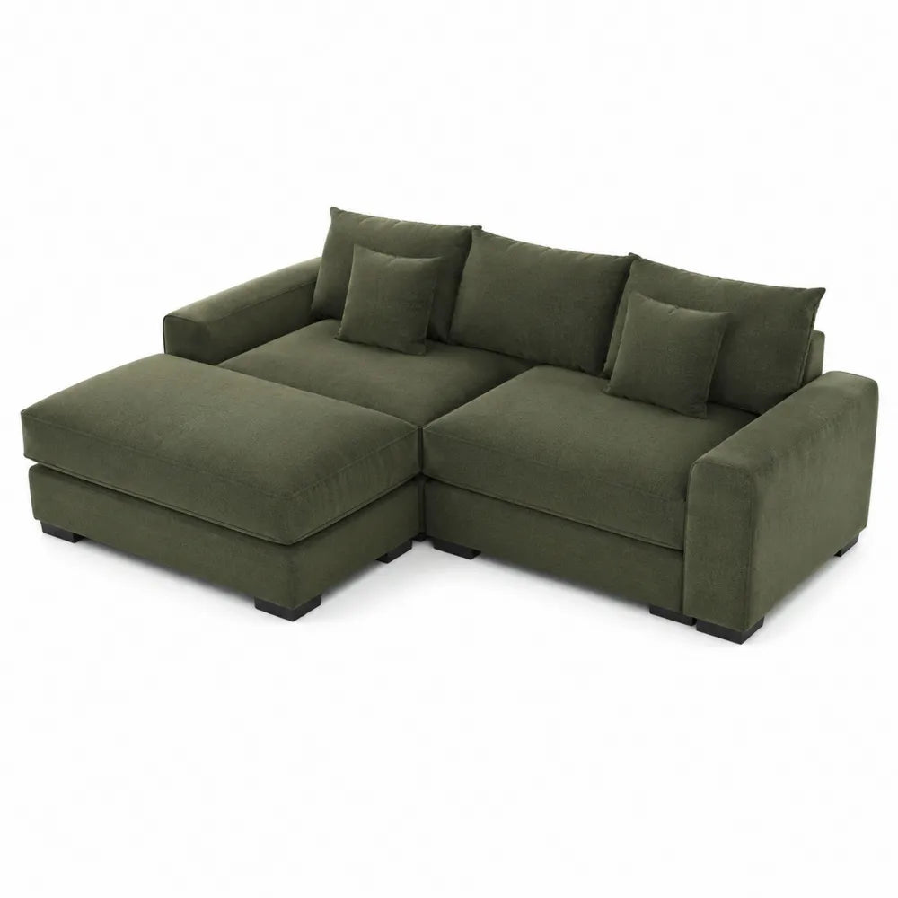 Sofá chaise longue en L de poliéster verde oliva 250cm x 150cm