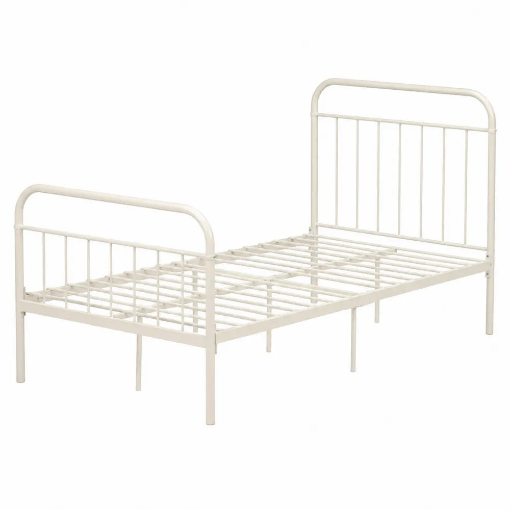 Cama individual de acero blanco 200x90 cm