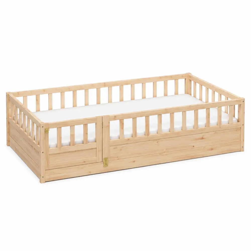 Cama infantil de madera de pino con barandillas 140x70 cm