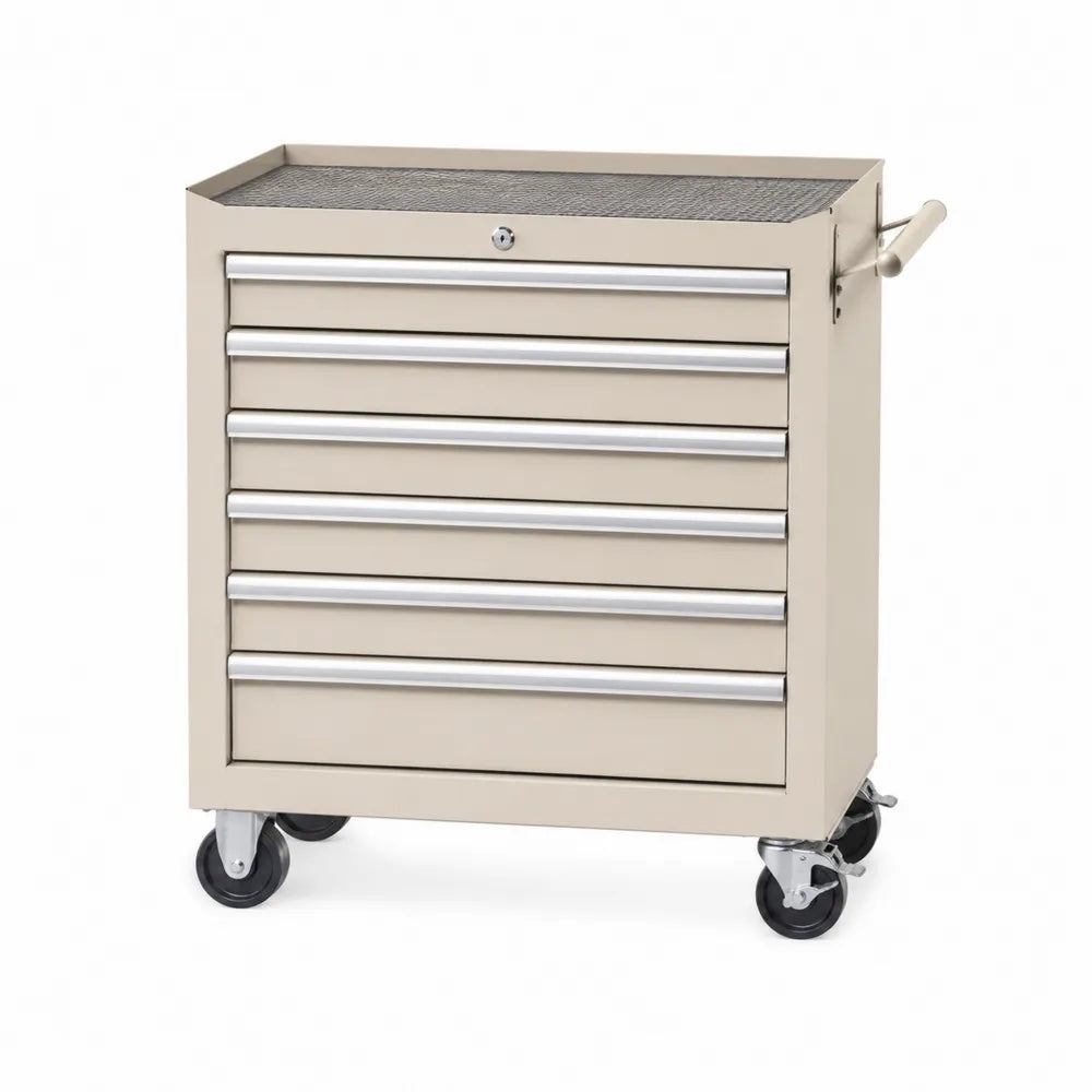 Carro de almacenamiento de acero con 6 cajones y ruedas beige