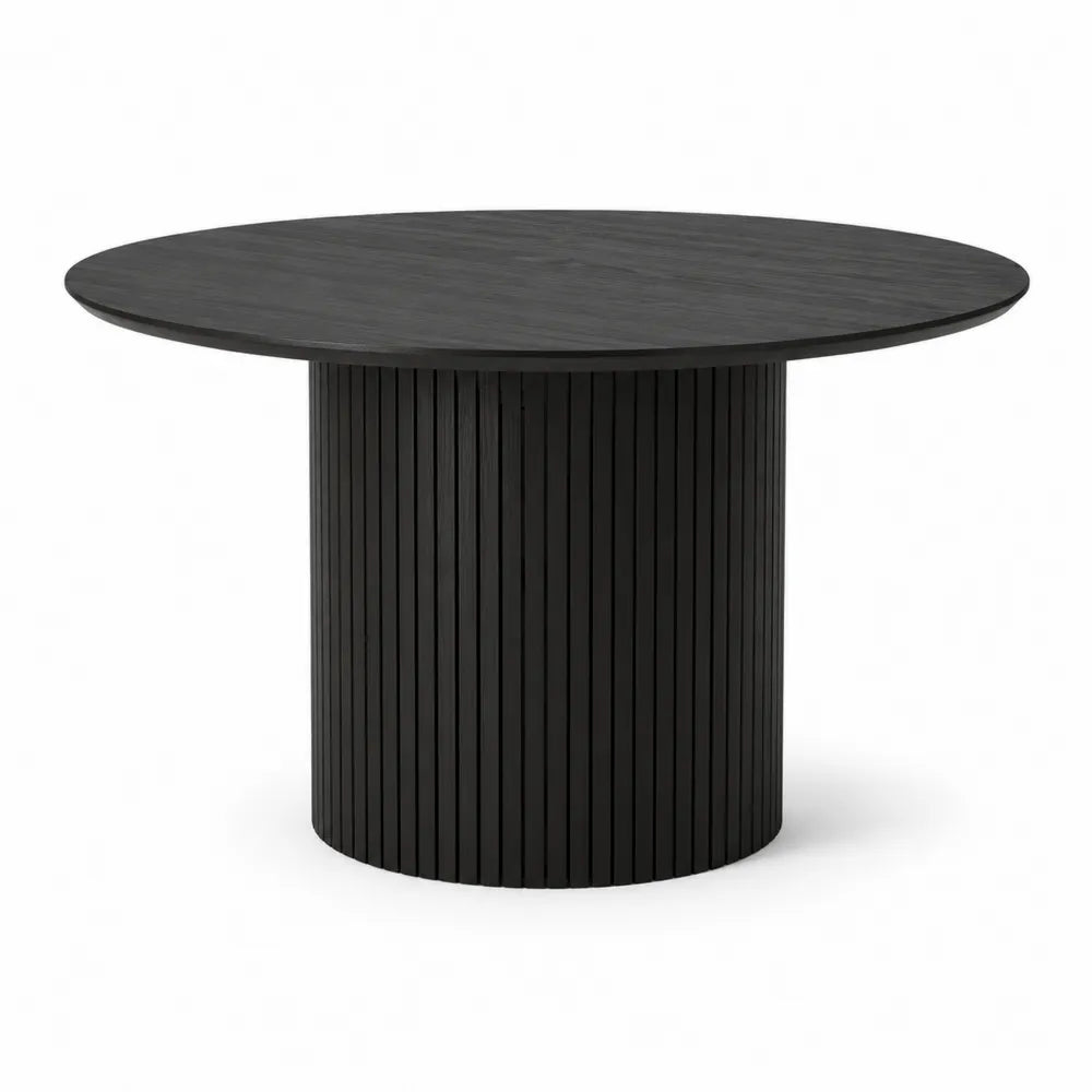Mesa de Comedor Redonda de Madera de Roble Negra Ø120 cm